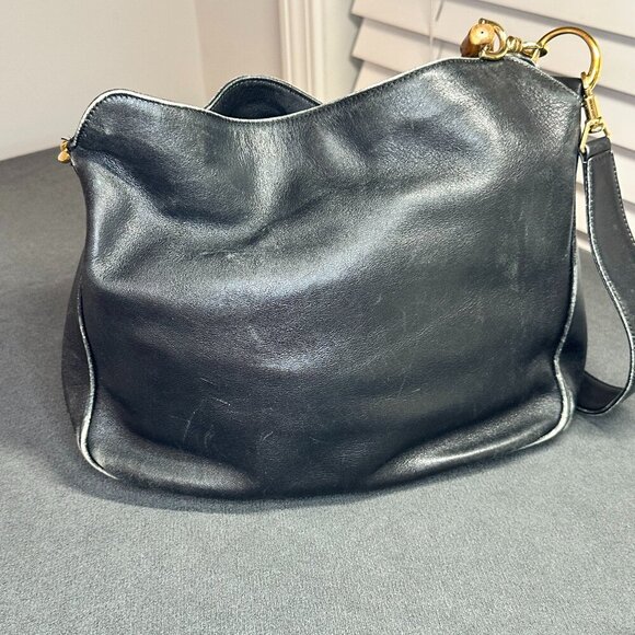 🖤 GUCCI BLACK LEATHER SHOULDER BAG W/ BAMBOO HANDLE & STRAP - VINTAGE 🖤 - Picture 4 of 10